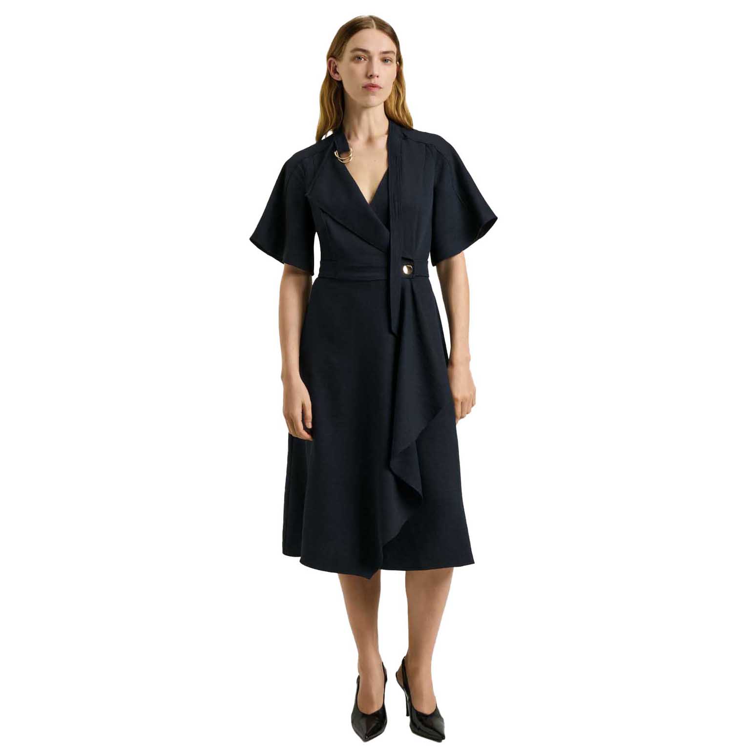 Veronika Maine Textured Twill Cape Sleeve Dress